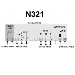 Indicateur thermostat entrée Pt100 alimentation 230 Vac, 1 relais de sortie