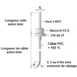 Sonde à visser 1/2 G x 100 mm sur câble PVC