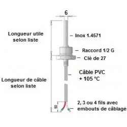 Sonde à visser 1/2 G x 200 mm sur câble PVC