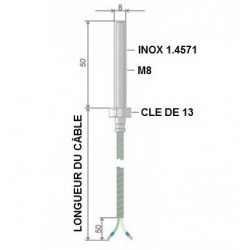 THERMOCOUPLE K M8x50 SANS CONNECTEUR MINIATURE