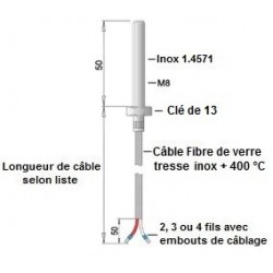 Sonde à visser M8 x 50mm sur câble soie de verre