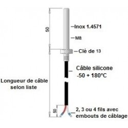 Sonde à visser M8 x 50mm sur câble silicone IP68