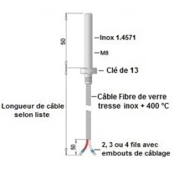 Sonde à visser M8 x 10mm sur câble soie de verre