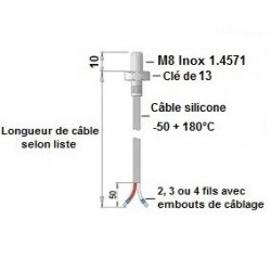 Sonde à visser M8 x 10mm sur câble silicone IP68