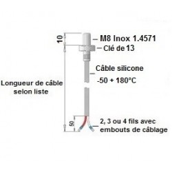 Sonde à visser M8 x 10mm sur câble silicone