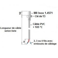 Sonde à visser M8 x 10mm sur câble PVC