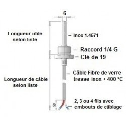 Sonde à visser 1/4 G x 100 mm sur câble Soie de verre