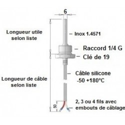 Sonde à visser 1/4 G x 50 mm sur câble silicone