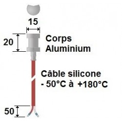 Sonde de surface de tuyauterie sur câble Silicone - 50°C / + 180° IP54