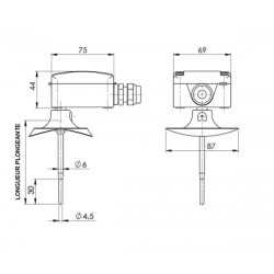 Sonde lisse sur boitier diamètre 4,5 mm avec bride