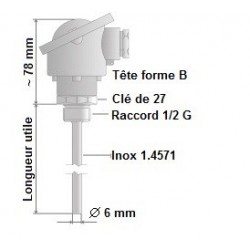 Sonde à visser 1/2 " G  avec tête forme B Pt100 ou Pt1000