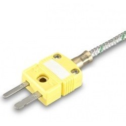 Thermocouple chemisé K, sortie câble fibre de verre avec connecteur miniature