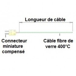 Thermocouple K isolé soie de verre sur connecteur miniature