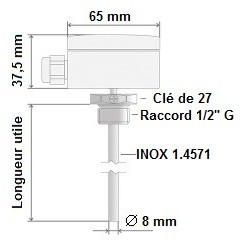 Sonde Pt100 diamètre 6 x 400 mm avec doigt de gant inox 1/2" G